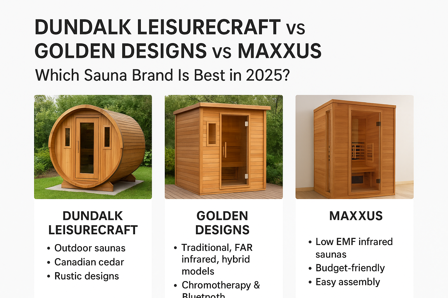 Dundalk LeisureCraft vs Golden Designs vs Maxxus – Which Sauna Brand Is Best in 2025? (Full Comparison Guide)