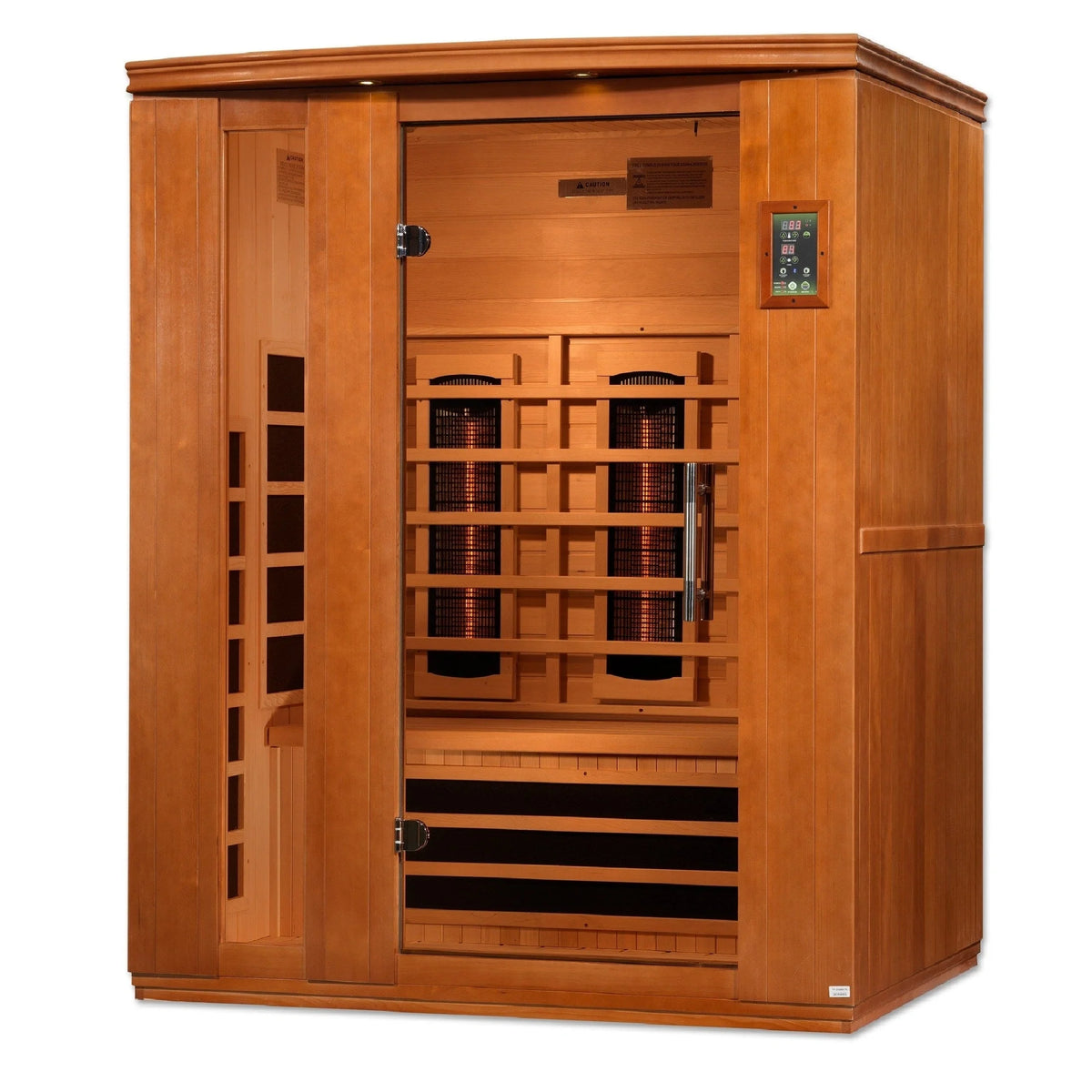 Dynamic "Lugano" 3-Person Corner Full Spectrum Near Zero EMF Infrared Sauna – Canadian Hemlock Sanctuary (DYN-6336-03 FS)