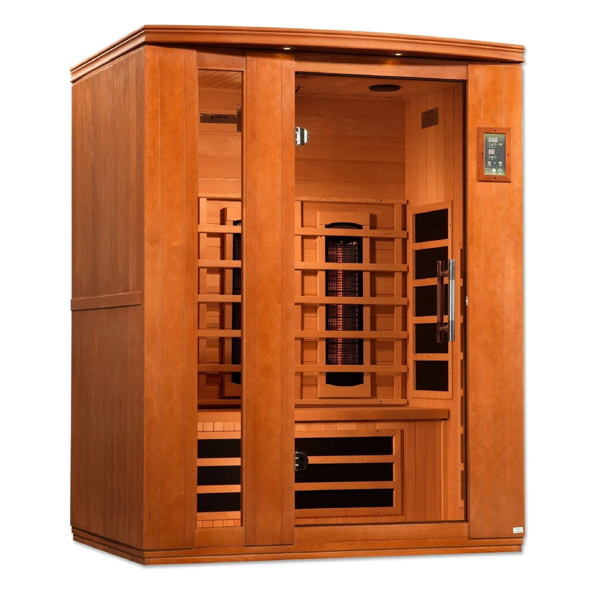 Dynamic "Lugano" 3-Person Corner Full Spectrum Near Zero EMF Infrared Sauna – Canadian Hemlock Sanctuary (DYN-6336-03 FS)