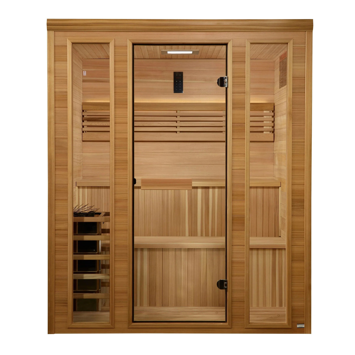Golden Designs 2025 Engelberg Edition 6-Person Luxury Steam Sauna | Red Light Therapy & Pacific Clear Cedar (GDI-7060-01)