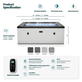 Wave Garda | 4-Person Eco Foam Hot Tub | Integrated Heater | Charcoal Black