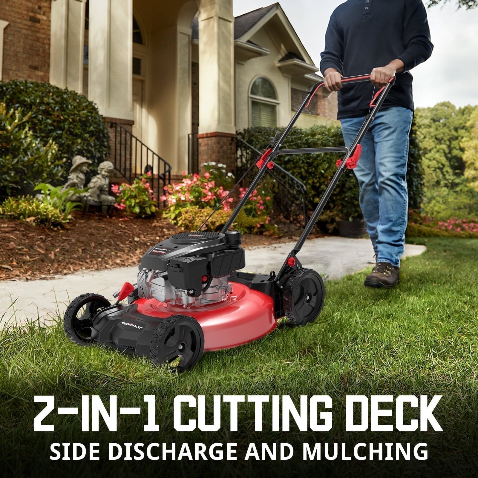 PowerSmart 21 in. Gas Push Lawn Mower, 144cc 2-in-1 Side Discharge