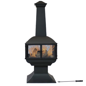 Sunnydaze 57″ 360-Degree View Steel Wood-Burning Chiminea with Grate, Poker, and Cover