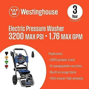 Westinghouse 3,200 PSI 1.76 GPM Electric Cold Water Pressure Washer with 5 Nozzles and Soap Tank