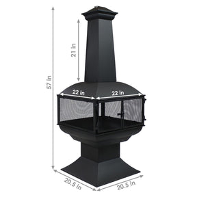 Sunnydaze 57″ 360-Degree View Steel Wood-Burning Chiminea with Grate, Poker, and Cover