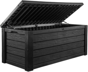 Keter Westwood 150-Gallon Resin Outdoor Storage Box | Weather-Resistant Deck Bin for Patio Cushions, Garden Tools & Pool Accessories – Dark Grey