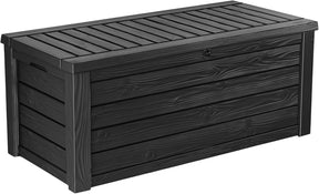 Keter Westwood 150-Gallon Resin Outdoor Storage Box | Weather-Resistant Deck Bin for Patio Cushions, Garden Tools & Pool Accessories – Dark Grey