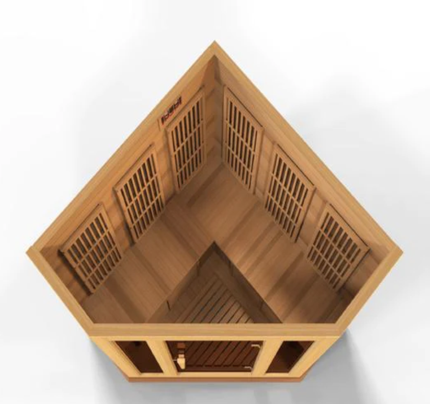 Maxxus 3-Person Corner Near Zero EMF FAR Infrared Sauna Canadian Red Cedar MX-K356-01-ZF CED