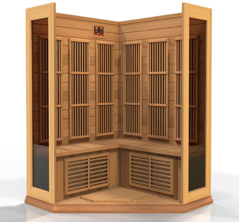 Maxxus 3-Person Corner Near Zero EMF FAR Infrared Sauna Canadian Red Cedar MX-K356-01-ZF CED