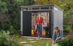 Keter Artisan 9×7 Foot Large Outdoor Shed with Floor with Modern Design for Patio Furniture