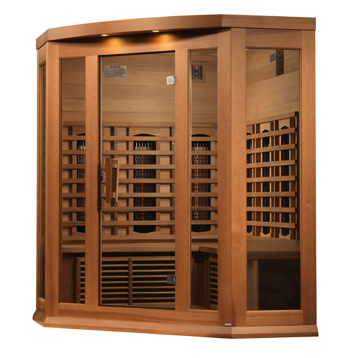 Maxxus MX-M356-01 3-Person Corner Full Spectrum Near-Zero EMF Infrared Sauna – Canadian Red Cedar Sanctuary
