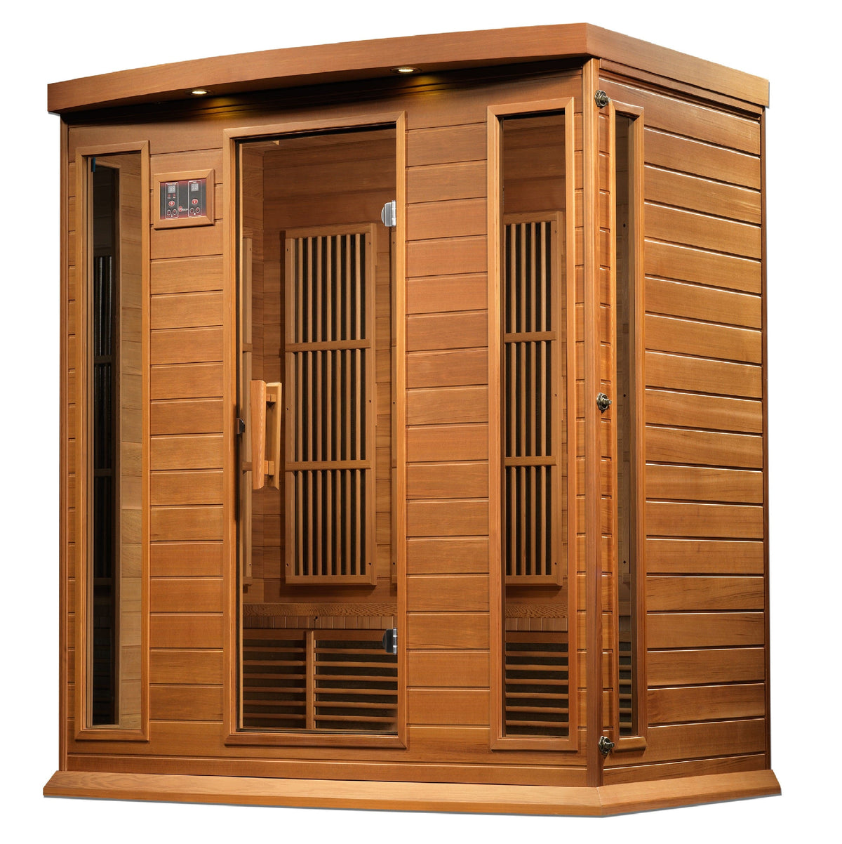 Maxxus MX-K406-01-ZF CED 4-Person "Chaumont Edition" Corner Near Zero EMF FAR Infrared Sauna Canadian Red Cedar Sanctuary