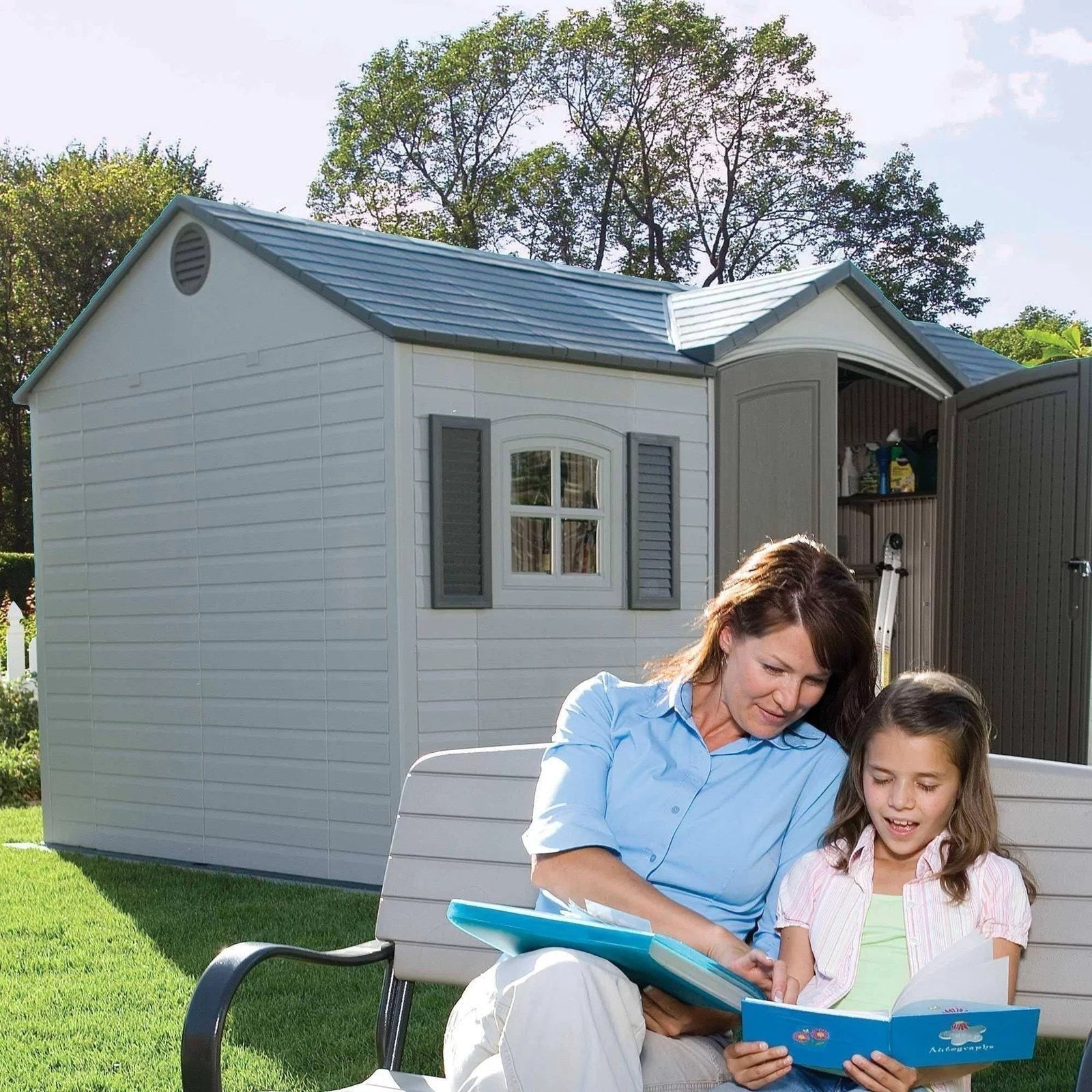 Lifetime 15 ft. x 8 ft. Outdoor Garden Storage Shed with Double Doors & Skylights